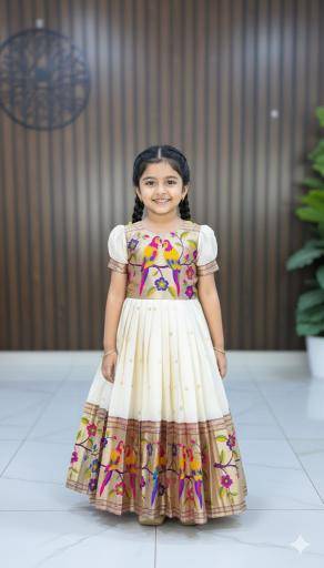 kids paithani gown silk Surat wholesale market for baby clothes